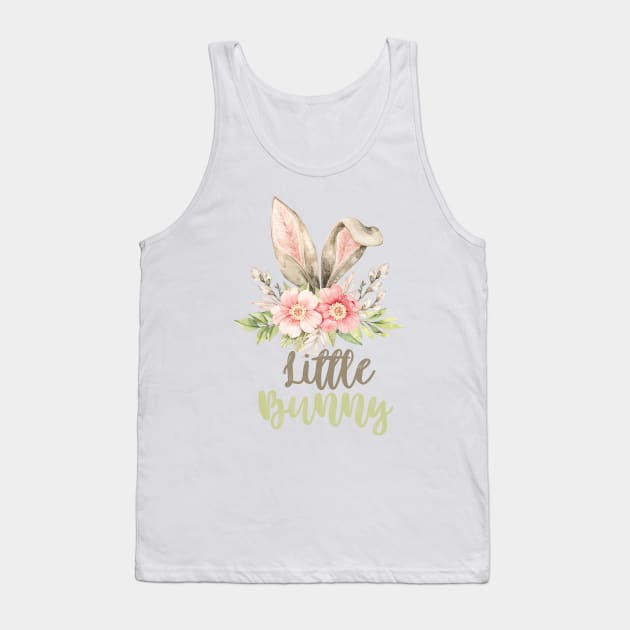 Little Bunny with Watercolor Grey Bunny Ears and Flowers Tank Top by Patty Bee Shop